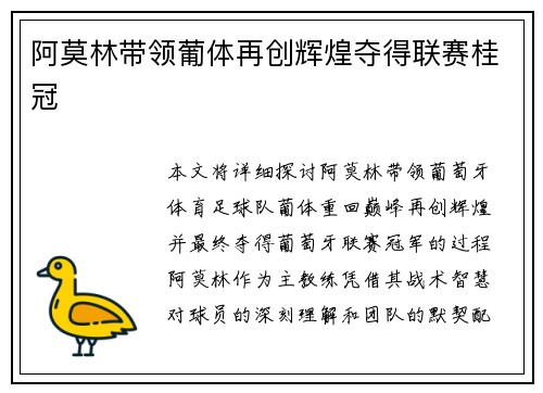 阿莫林带领葡体再创辉煌夺得联赛桂冠 阿莫林带领葡体再创辉煌夺得联赛桂冠